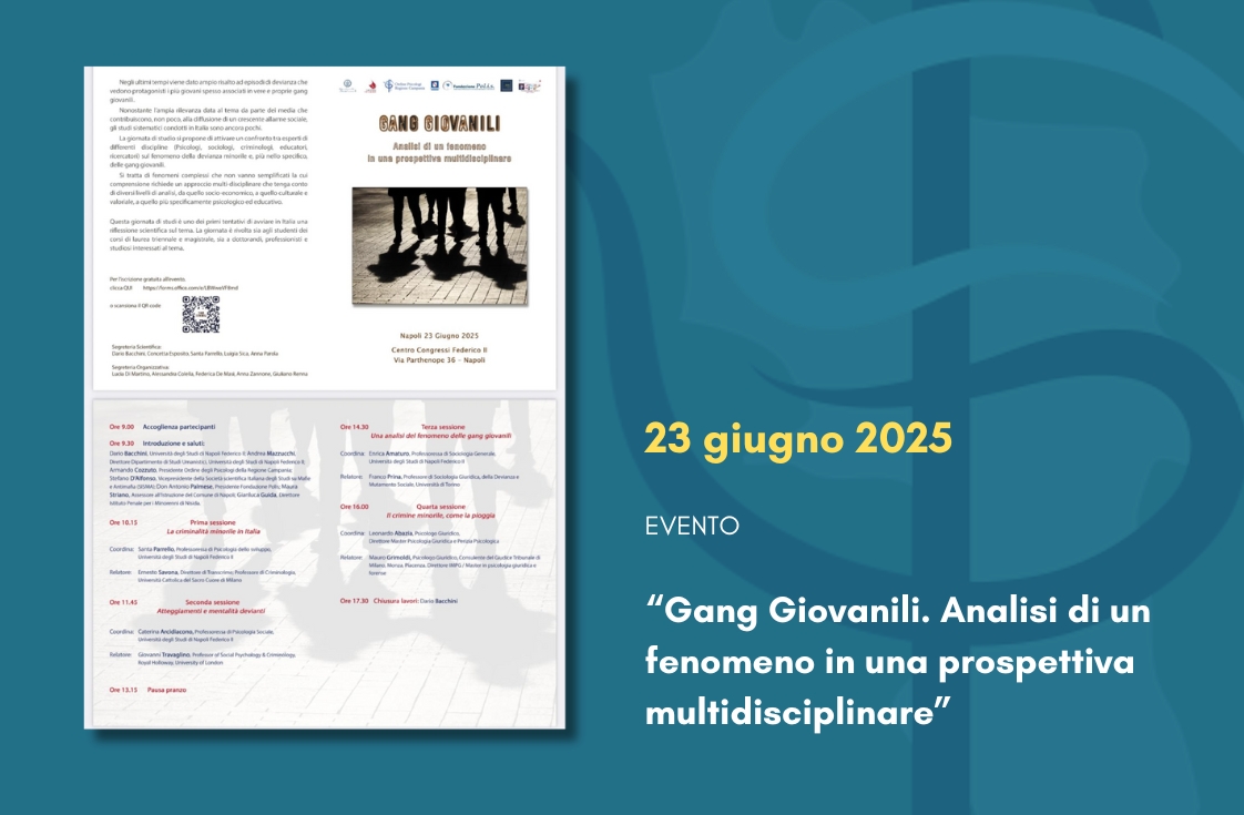 23 giugno 2025. Evento “Gang Giovanili. Analisi di un fenomeno in una prospettiva multidisciplinare”