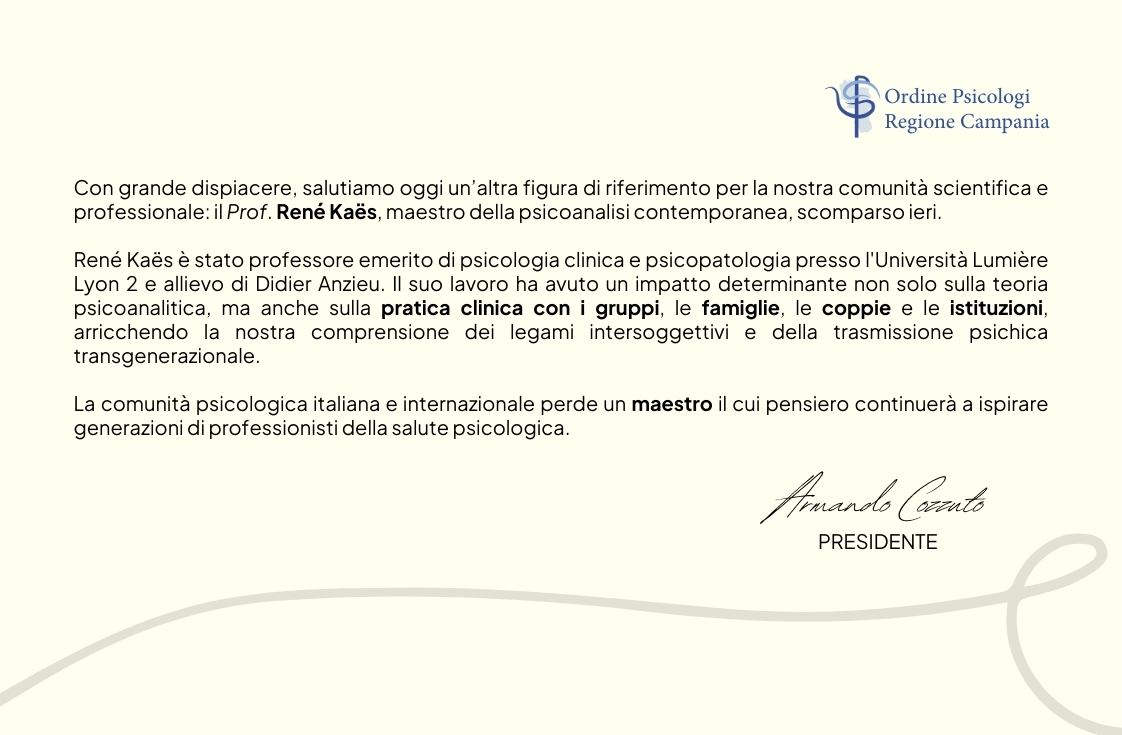 René Kaës: il saluto dell’Ordine degli Psicologi della Regione Campania