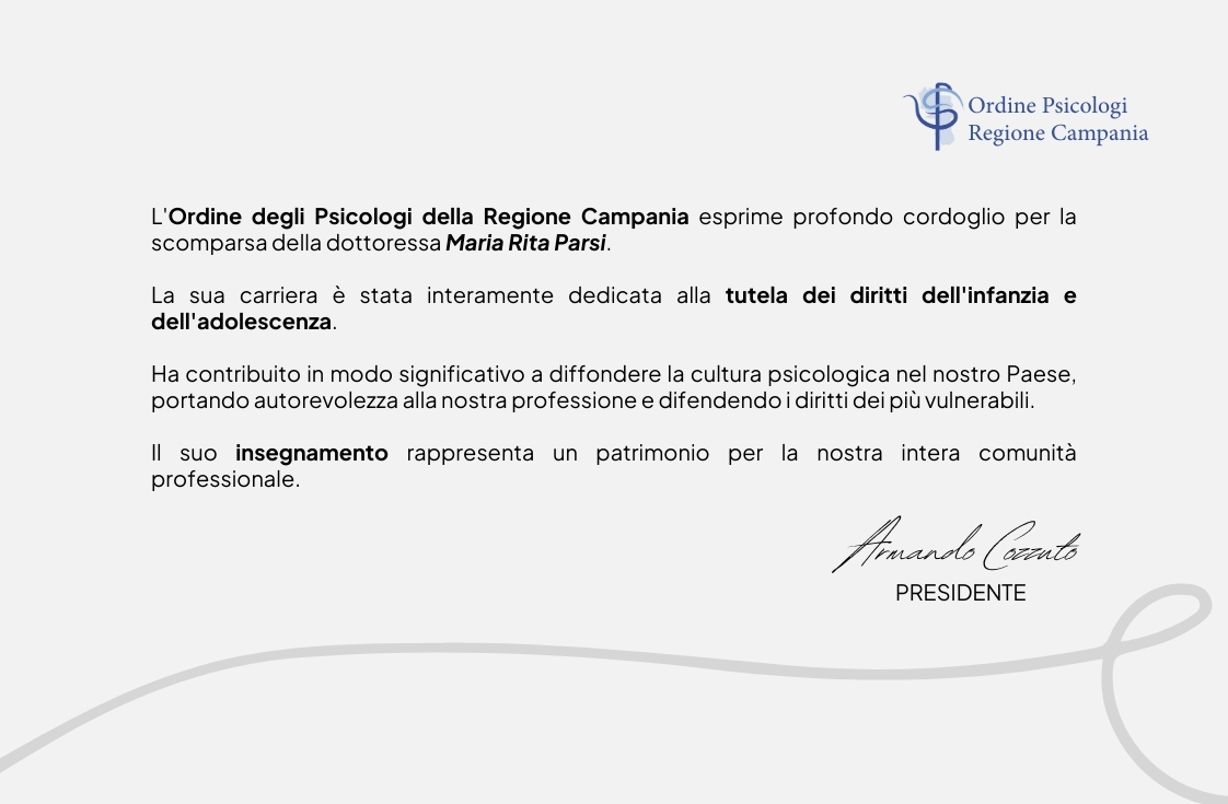 Il cordoglio dell’Ordine degli Psicologi della Regione Campania per la scomparsa di Maria Rita Parsi