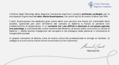 Il cordoglio dell’Ordine per la scomparsa del dott. Scannapieco