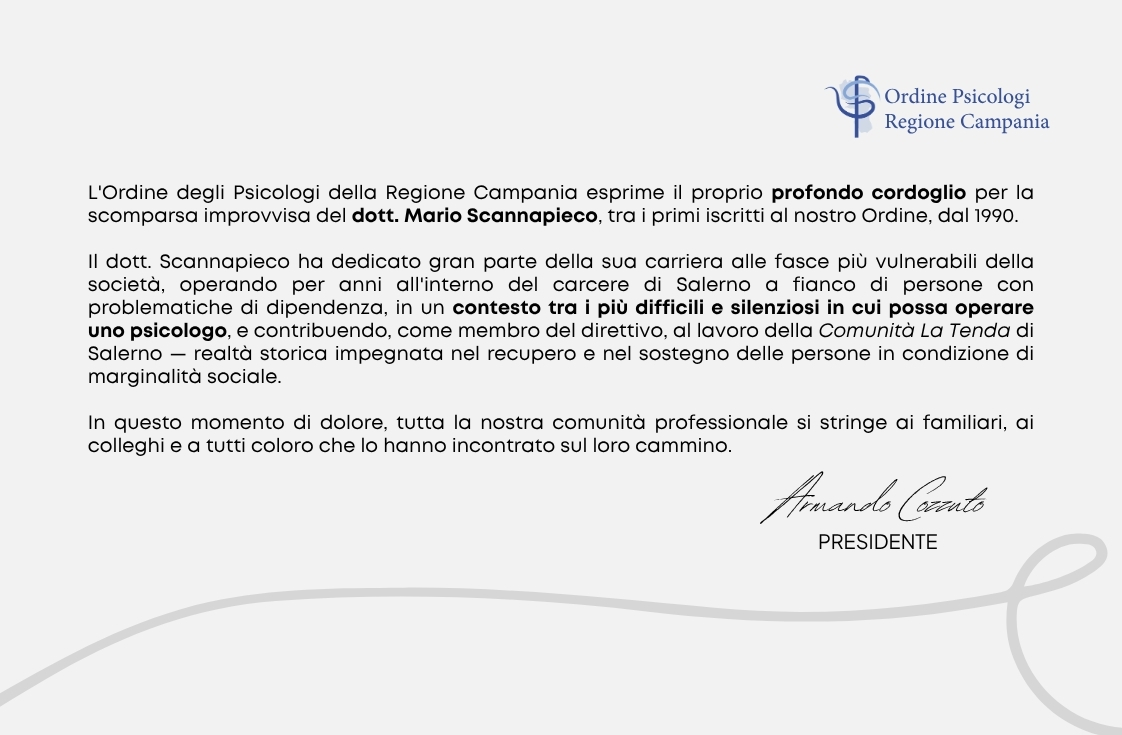 Il cordoglio dell’Ordine per la scomparsa del dott. Scannapieco