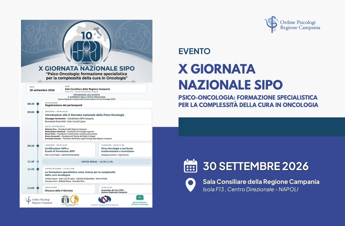 X Giornata Nazionale SIPO. Psico-Oncologia: formazione specialistica per la complessità della cura in Oncologia